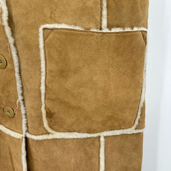 WILSONS LEATHER Maxima *Flawed Brown Leather Patchwork Boho Pennylane Coat Large - Picture 13 of 14